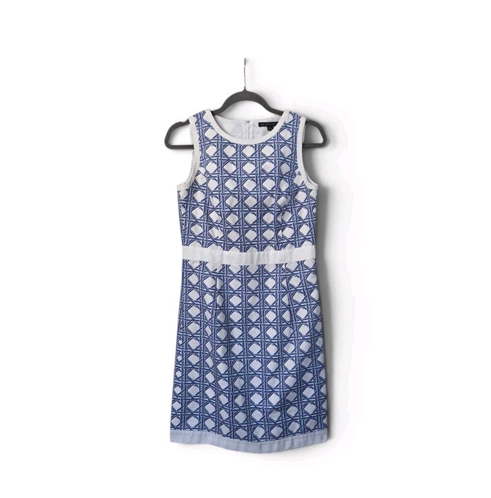 Brooks Brothers 346 Blue White Geometric Sleeveless Sheath Dress, Women's Size 2
